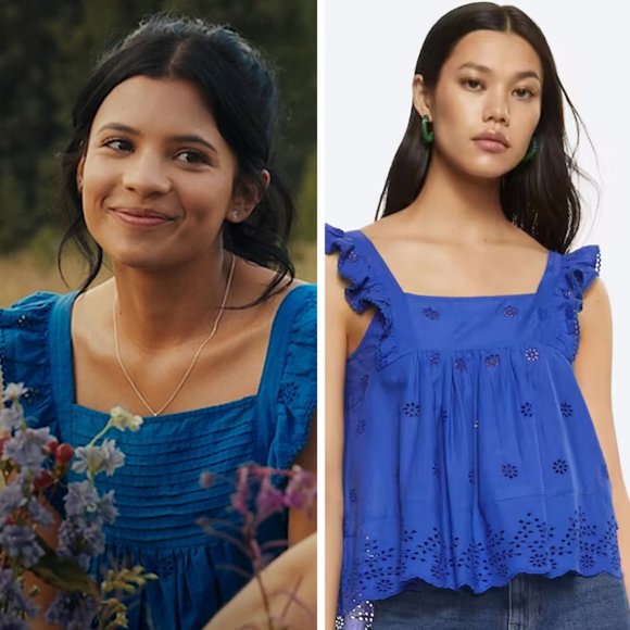 Mango Tops - NWT Mango Blue Ruffle Eyelet Blouse ASO My Life with the Walter Boys